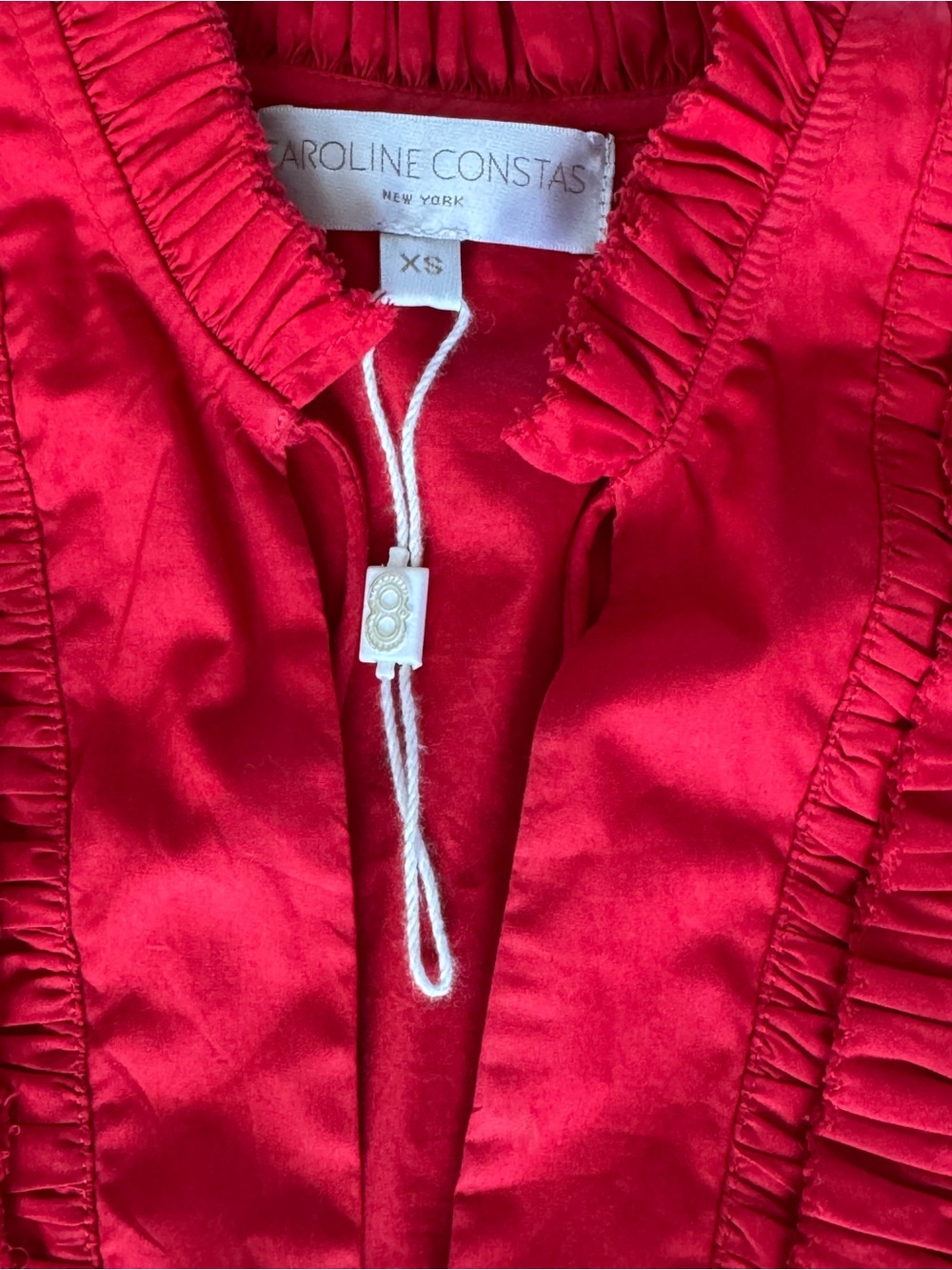 Caroline Constas Red Ruffle Mini Dress XS 100% Cotton Boho Babydoll - Picture 6 of 9